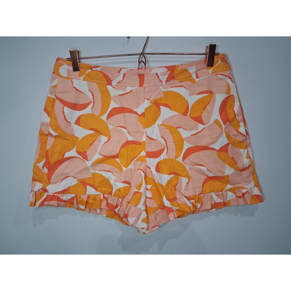 Kate Spade New York‎ Peach Print Linen Blend Ruffle Hem Shorts Orange Pink Sz 12